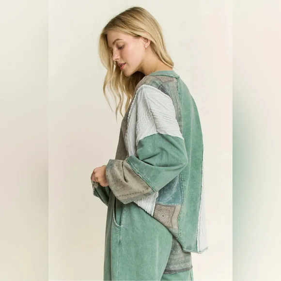 #1057 J Her Mineral Washed Bandana Patchwork + Sweater Pant SET - Picture 6 of 10